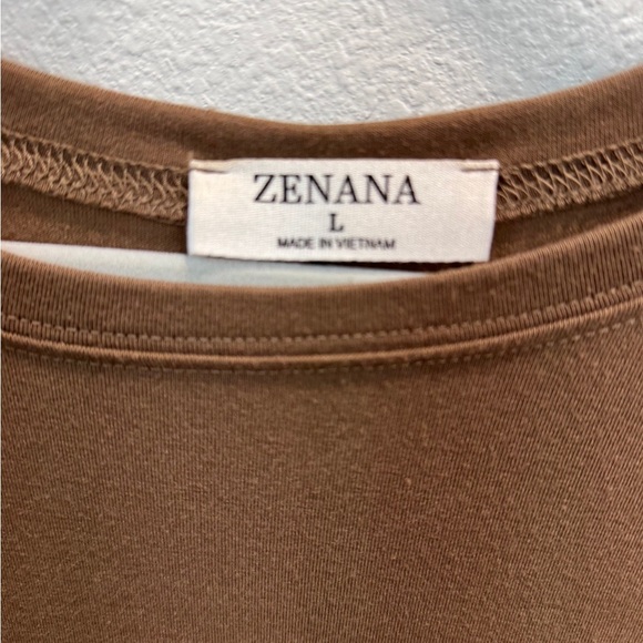 Zenana Outfitters Brown Tunic with Rounded Neckline Long Sleeves and Relaxed Fit - Picture 2 of 4